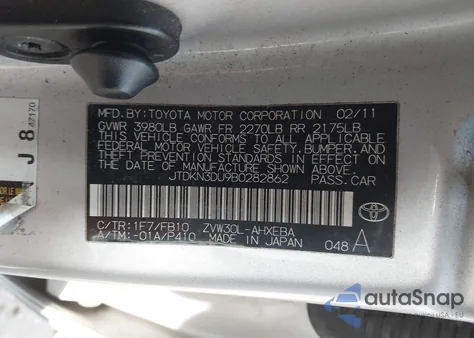 2011 Toyota Prius Three from USA, damaged, VIN JTDKN3DU9B0282862